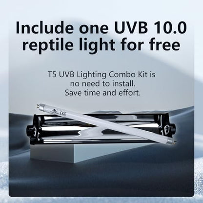 T5 UVB Lighting Combo Kit for Reptiles,8W Light Fixture with Desert 10.0 T5 UVB Light Bulbs Terrarium Hood Heat Lamp for Breaded Dragon,Turtle,Frog,Lizard,Tortoise,Gecko,Snake