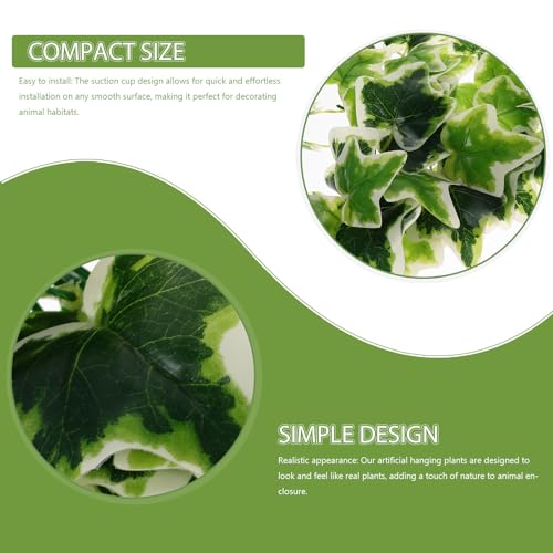 BESPORTBLE Fake Hanging Plant for Reptile Terrarium with Suction Cup, Artificial Leaf Decoration for Amphibious Habitat, Indoor Reptile Tank Decor