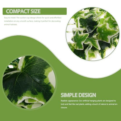 BESPORTBLE Fake Hanging Plant for Reptile Terrarium with Suction Cup, Artificial Leaf Decoration for Amphibious Habitat, Indoor Reptile Tank Decor