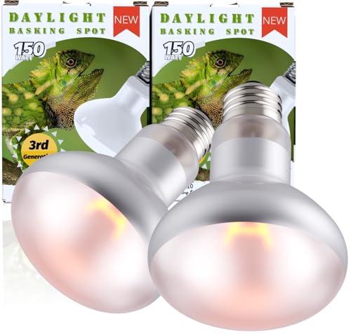 150W Reptile Basking Heat Bulb, 2-Pack UVA Daylight Heat Lamp Bulbs for Bearded Dragons, Turtles, Snakes, Lizards & Amphibians - Provides Infrared Heat Output & Sunlight Simulation Heating Light - style: 150W Daylight