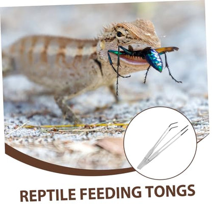 Veemoon 2Pcs Heavy Duty Stainless Steel Reptile Feeding Tweezers with Gentle Rubber Tips Curved Tongs for Safe and Easy Feeding of Snakes Lizards Other Reptiles Portable
