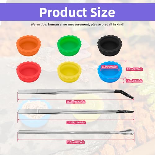 21Pcs Crested Gecko Food and Water Feeding Cups with Reptile Feeding Tongs Kit,Small Reptile Food Dish Colorful Water Bowl Long Tweezers Geckos Tank Accessories for Tortoise, Crab and Small Pet