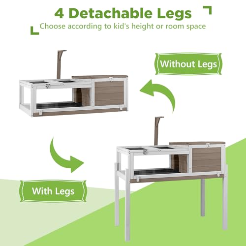 Standing Tortoise Habitat with Lamp Holder in Indoor & Outdoor, Wooden Turtle Enclosure Table with Detachable Legs, Leakproof Tray, Openable Roof for Tortle, Lizard, Chameleon, Grey - size: 37"L x 23"W x 32"H