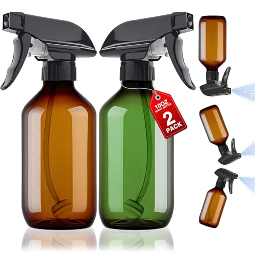 2 Packs Plastic Spray Bottles 360°Water Spray Bottle for Cleaning - 10 oz/300 ml Upside Down Spray Bottle Small Squirt Bottle with Adjustable Nozzle for Hair, Cooking, Plant, Pet (Brown + Green) - color: Brown & Green, size: 10oz