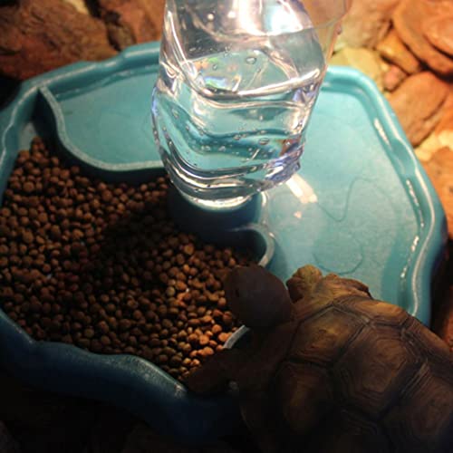 Automatic Reptile Feeder,Reptile Food and Water Dish Bowl,2 in 1 Tortoise Turtle Water Dispenser,Reptile Water Dish with Bottle for Bearded Dragon Gecko Lizard(Blue)