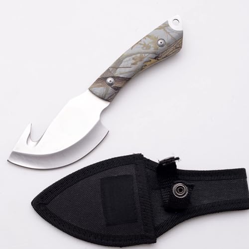 Snake Eye Tactical Fixed Blade Knife, All in One Skinning Knife with Gut-Hook, for Hunters and Outdoors Enthusiasts (White) - color: White