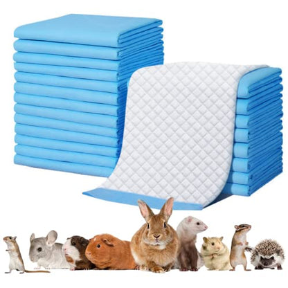 Rabbit Pee Pads Disposable Cage Liners Absorbent Leak-Proof Diaper Mat Small Animal Toilet Potty Training for Squirrel Guinea Pig Ferret Hedgehog Hamster Chinchilla Puppy (20PC, Blue) - size: 13''x18''- 20 Counts