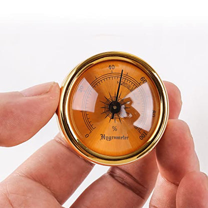 Rulbelok Mini Hygrometer Analog Hygrometer Mechanical Round Hygrometer Humidity Gauge for Cabinet Cans 1.77 Inch (Gold) Analog Hygrometer Indoor Humidity