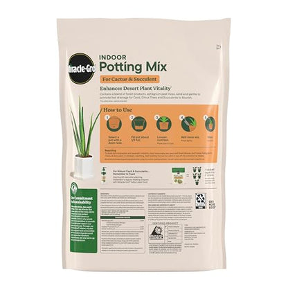 Miracle-Gro Indoor Potting Mix for Cactus and Succulent, Fast-Draining Cactus and Succulent Potting Mix with Plant Food, 8 qt. (2-Pack)