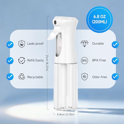 3 Pack Continuous Spray Bottles - Ultra Fine Mist Sprayer, Refillable Water Sprayer for Hairstyling, Plants, Pets, Cleaning, Skincare (6.8 OZ/200ML,White) - color: 3 Pack White, size: (3-Pack)-6.8 Oz