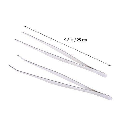 VORCOOL Stainless Steel Straight and Curved Nippers Feeding Tongs for Reptile Snakes Lizards Spider 2 Pcs Silver