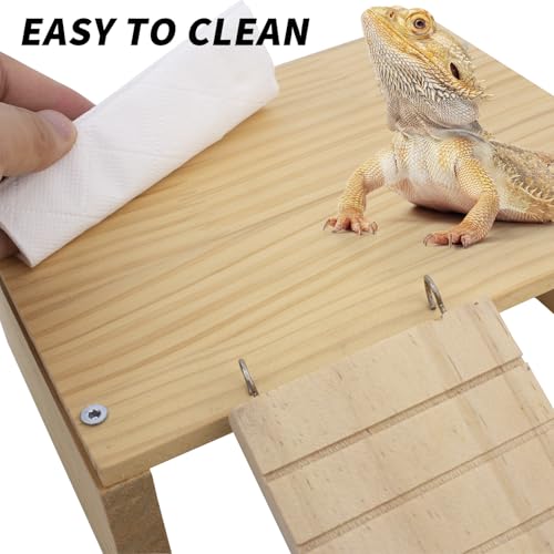 FlidRunest Reptiles Hide, Bearded Dragon Hide Cave with Ladder, Gecko Basking Platform for Tank, Wooden Accessories for Bearded Dragon Lizard Geckos Hamster