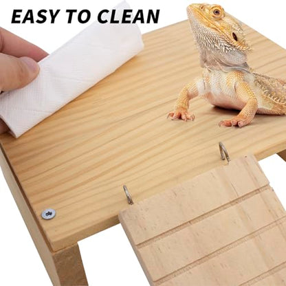 FlidRunest Reptiles Hide, Bearded Dragon Hide Cave with Ladder, Gecko Basking Platform for Tank, Wooden Accessories for Bearded Dragon Lizard Geckos Hamster