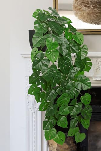 Large Fake Hanging Plants in Pot with Hook, 37" Artificial Hanging Monstera Leaves Vines Plants, Fake Potted Greenery Plant for Room Wall Living Room Bathroom Kitchen, Faux Ivy Houseplants for Shelf - color: # Monstera