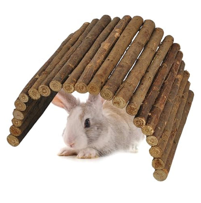 kathson Wooden Hamster Bridge,Guinea Pig Wood Ladder Bendable Tunnel Hideout Hut Small Animal Climbing Toys for Ferret Hedgehog Chinchilla Mice Rat Gerbil Baby Rabbit(19.6 x 6.0 in) - size: M (19.6 x 6.0 inches)