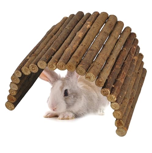 kathson Wooden Hamster Bridge,Guinea Pig Wood Ladder Bendable Tunnel Hideout Hut Small Animal Climbing Toys for Ferret Hedgehog Chinchilla Mice Rat Gerbil Baby Rabbit(19.6 x 6.0 in) - size: M (19.6 x 6.0 inches)