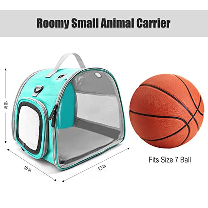 Small Animal Carrier Bag, Upgraded Portable Guinea Pig Carriers, Transparent Hamster Carrying Case, Reptile Rat Rabbit Bearded Dragon Hedgehog Carrier Bag for Travel, Hiking, Walking, Outdoor (Green)