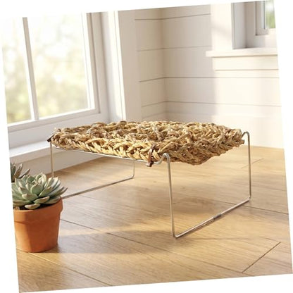 Happyyami Bearded Dragon Lounger and Reptile Hammock Bed with Natural Seagrass Mat, Metal Leg Climbing Platform for Terrarium Basking, Suitable for Leopard Gecko and Lizard Habitat