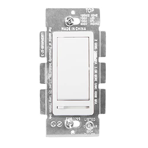Maxxima LED Dimmer Light Switch, White, 3-Way/Single Pole Use, 2 Pack | 600 Watt Max, LED and Incandescent Compatible, Wall Plate Cover Included, - color: White, size: 2 Pack