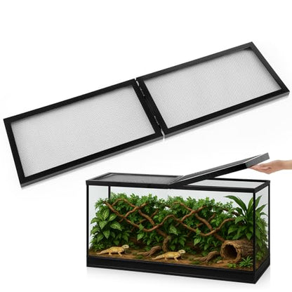 Landhoow 55 Gallon Screen Cover for Hinged Door Pet Reptile Terrarium Screen Cover Large Reptile Terrarium Fish Tank Lid with Center Hinge - size: 55 Gallon