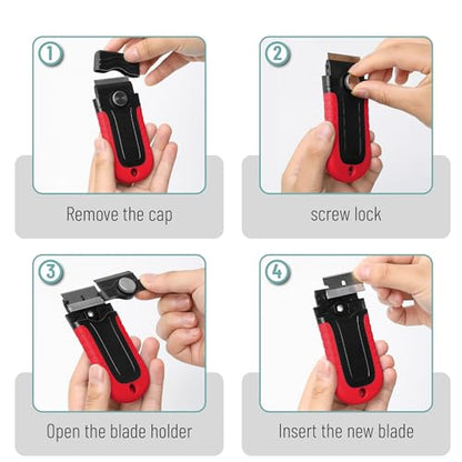 Bates- Razor Blade Scraper, Red, Locking Razor Scraper Set with 10 Extra Stainless Steel Blades, Window Scraper, Scraper Tool, Glass Scraper, Scraper Blades, Paint Scraper Blade Scraper for Cleaning - color: Red