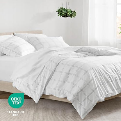 Bare Home Bedding Duvet Cover Extra Long Size - Premium 1800 Super Soft Collection - Lightweight, Cooling - Soft Textured (Twin/Twin XL, Modern Plaid - White/Grey) - color: 36 - Modern Plaid - White/Grey (No Comforter), size: Twin/Twin XL