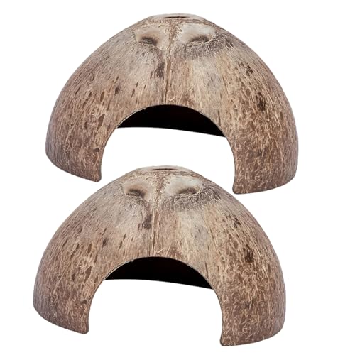2-Pack Coconut Shell Reptile Hideout 4.72In Natural Coir Pet Shelter for Gecko Lizard Hermit Crab Terrarium Safe Habitat