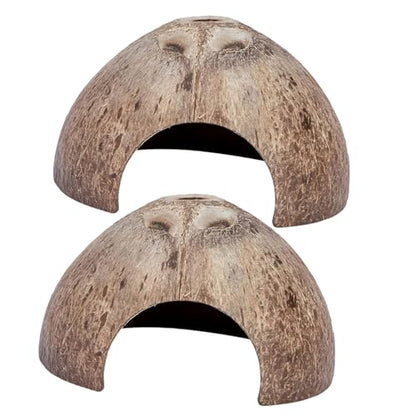 2-Pack Coconut Shell Reptile Hideout 4.72In Natural Coir Pet Shelter for Gecko Lizard Hermit Crab Terrarium Safe Habitat