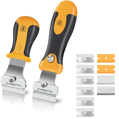 MulWark Razor Blade Scraper | 2 Handles Razor Scraper Set With Extra 12pcs Blades Heavy Duty Paint & Glass Scraper Tool With Extendable Handle for Windows, Oven Cleaning & Surface Prep - style: 2 Handles Razor Blade Set with 10PCS Blades