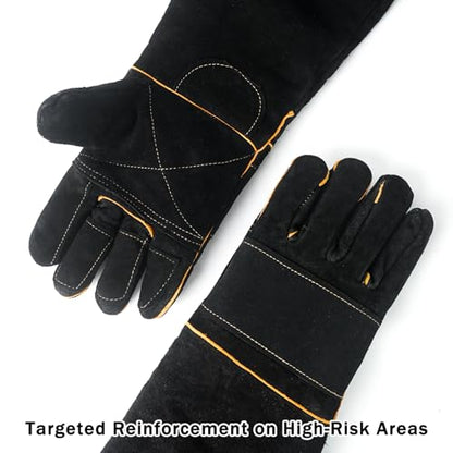 Luwint Bite Resistant Gloves, 23.5’’L Double Leather Animal Handling Gauntlets with Reinforced Fingers, for Dog Training Snake Hunting Falconry Reptile Vet, Black