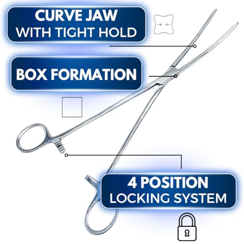 ADROIT 8" Curved Tip Hemostat Forceps | Stainless Steel Design | Small Teeth On Jaws | Locking Mechanism Built in | Great for Sewing, Fishing, Jewelry Making - size: 8", style: Curved