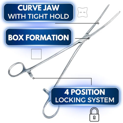 ADROIT 8" Curved Tip Hemostat Forceps | Stainless Steel Design | Small Teeth On Jaws | Locking Mechanism Built in | Great for Sewing, Fishing, Jewelry Making - size: 8", style: Curved
