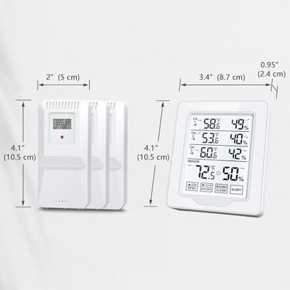 Indoor Outdoor Thermometer Wireless with 3 Remote Sensors, Digital Temperature Humidity Monitor Gauge with 500FT/150M Range, Temp Alert and Backlight