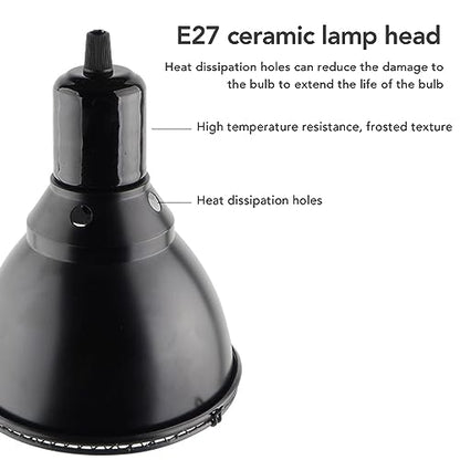 Reptile Light Fixture, Deep Dome E27 Socket Heat and UVB Lamp Holder for Terrariums Ceramic Aluminum 120V US Plug 5.2ft Cord Protective Net 1 Pack