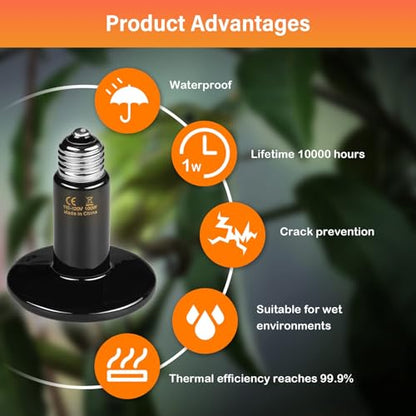HealSmart Reptile Heat Lamp 100W Ceramic Heat Emitter, No Light Emitting Heat Bulbs for Amphibian Pet Brooder Coop Incubating Chicken, Lizard Bearded Dragon Turtle Snake Terrarium Black - size: 100 Watts, style: D-85mm (3.35") *1 Pcs