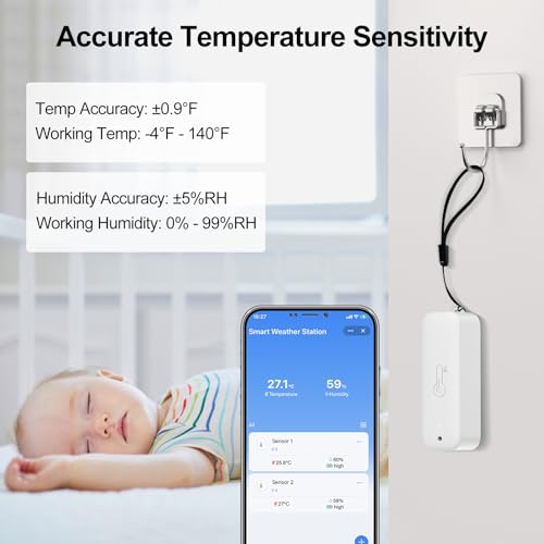 eMylo WiFi Thermometer Hygrometer 3 Pack with Hub, Smart Indoor Outdoor Temperature Humidity Sensor, IP65 Waterproof, App Alerts, 492ft Range, Alexa Google Home Compatible,Greenhouse Baby Room Monitor