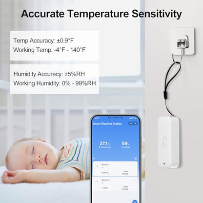 eMylo WiFi Thermometer Hygrometer 3 Pack with Hub, Smart Indoor Outdoor Temperature Humidity Sensor, IP65 Waterproof, App Alerts, 492ft Range, Alexa Google Home Compatible,Greenhouse Baby Room Monitor