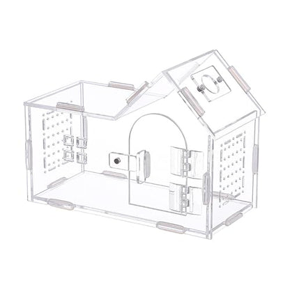 Reptile Feeding Box Critter Keeper Portable Transparent Animal Habitat Cage Hatching Container for Frog Bearded Dragon Gecko (7.87x3.94x5.91inch)