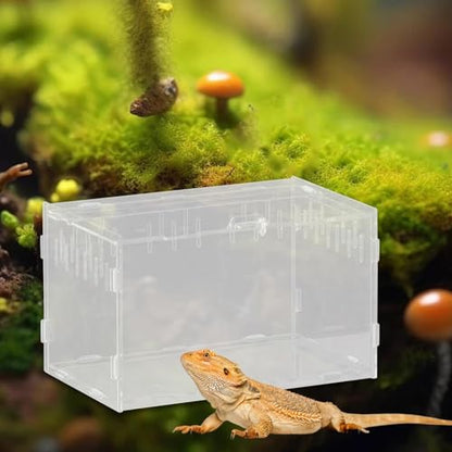 Reptile Breeding Box Terrarium Habitat Tank Transparent Acrylic Enclosure with Ventilation Holes for Snakes Frogs Turtles Geckos Small Animals- 25x15x15cm