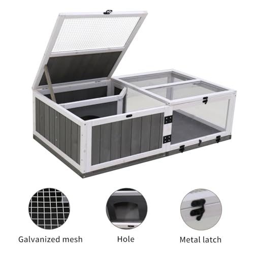 43" Upgrade Wooden Turtle House - Solid Wood Grey - Indoor Outdoor Use - Durable Reptile Cage