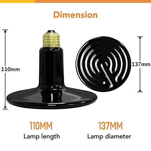 Simple Deluxe Reptile Heat Lamp Bulb Ceramic Heat Emitter 40W/60W/100W/150W/250W, No Light Emitting Brooder Coop Heater for Amphibian Pet & Incubating Chicken Black - size: 250W