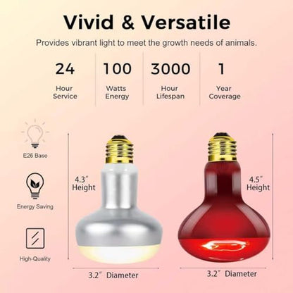 100W Reptile Heat Lamp Bulb, Day & Night Basking Spot Light Combo Pack Includes Infrared Heat Lamp and UVA Daylight Heating Lamp Basking Light for Lizards, Turtles, Chicken，Bearded Dragons - style: Day & Night Heat Lamp 100W
