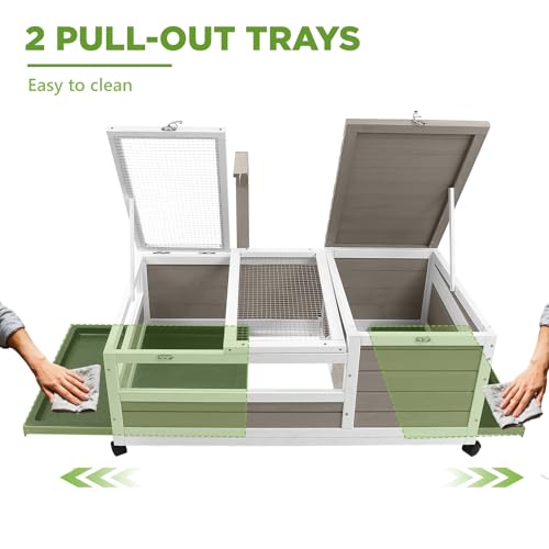 Tortoise Habitat with Lamp Holder in Indoor & Outdoor, Wooden Extensible Turtle Enclosure Table with 4 360° Lockable Wheels, Leakproof Tray, Openable Roof for Tortle, Lizard, Chameleon - size: 39"L x 24"W x 14"H