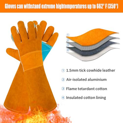 17.7In Cat Gloves, Animal Handling Gloves Bite Proof with Double Leather Pet Grooming for Cats & Dogs - size: Large