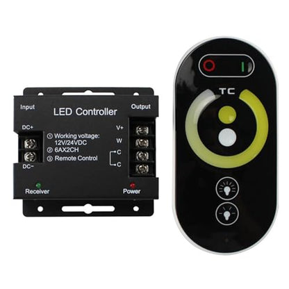 CCT LED Controller, Touch DC 12V-24V 12A RF Wireless Dimmer with Slide Remote Control, PWM Dimmable Brightness Adjust LED Strip Light Controller for CCT LED Strip Lights - color: CCT