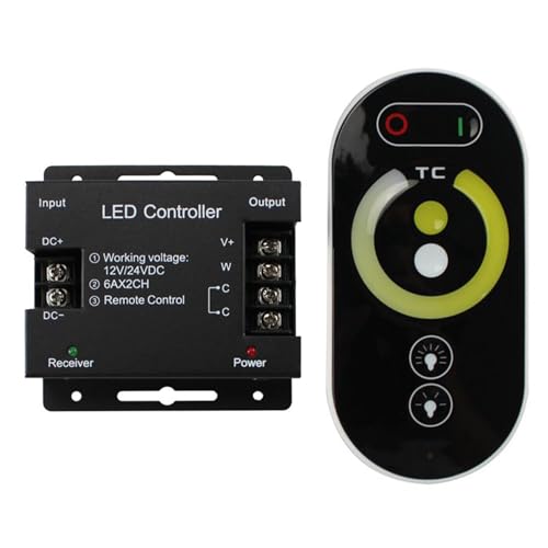 CCT LED Controller, Touch DC 12V-24V 12A RF Wireless Dimmer with Slide Remote Control, PWM Dimmable Brightness Adjust LED Strip Light Controller for CCT LED Strip Lights - color: CCT