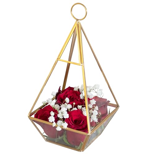 D'Eco Glass Gold Pyramid Centerpiece (5x5x10) - Hanging Planter Terrarium - Spring Home & Wedding Decor - Fill with Succulents, Cacti, Air Plants, Moss, Flowers for Plant Lovers