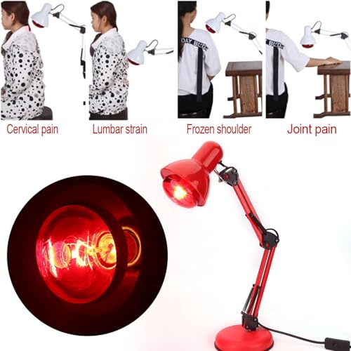 100W IR Infrared Heat Lamp Light Therapy Pain Relief Body Muscle Massage Infrared Red Heat Light Therapeutic Therapy Lamp Relieve Body Joint Pain Muscle Aches Portable Home USE
