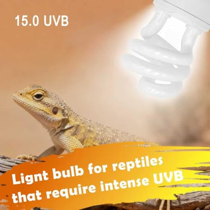 UVB Reptile Light, 15.0 15W UVA UVB Light for Reptiles, Spiral Compact Fluorescent UVB Bulb for Desert Reptiles and Amphibians - size: 5.5 in 15.0