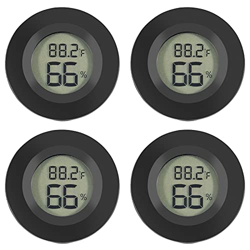 4pcs Mini Hygrometer Thermometer Digital LCD Monitor Indoor/Outdoor Humidity Meter Gauge Temperature for Humidifiers Dehumidifiers Greenhouse Reptile Plant Humidor Fahrenheit(℉) or Celsius(℃) (Black) - color: Black